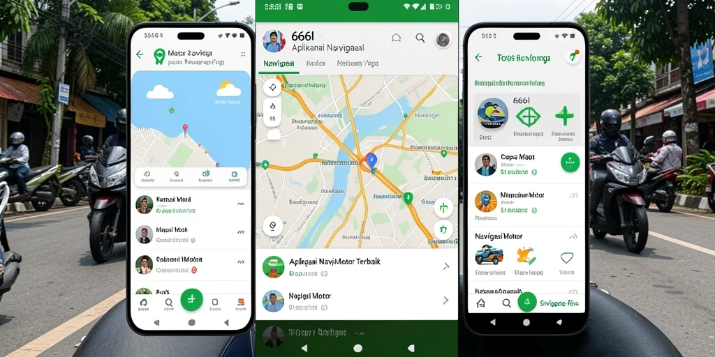 Antarmuka aplikasi 666I dengan fitur navigasi motor yang informatif.