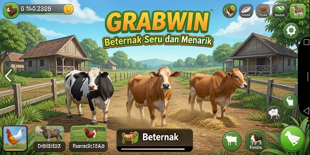 Tampilan antarmuka utama GRABWIN dengan berbagai fitur Beternak.