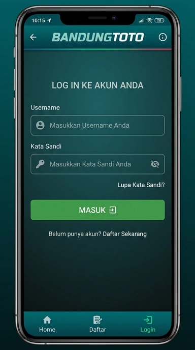 Tampilan halaman login bandungtoto